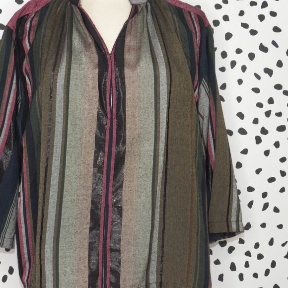 Apiece Apart Striped Agata Boho 3/4 Sleeve Shirred Top - Picture 3 of 11